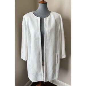Tahari Arthur S. Levine Size 16W Cream Ivory Open Front Long Blazer Jacket